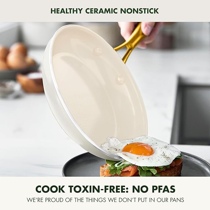 GreenPan 12 Piece Nonstick Swift Cookware Set, Ceramic PFAS-Free Pots & Pans with Lids, Dishwasher & Oven/Broiler Safe to 600F, Kitchen Cooking Set, Sauce, Saute, Stock, Frying Pans, Cream