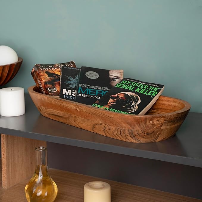 Luxe Designs Wooden Dough Bowl - Natural Acacia Wood - Handmade Decorative Bowls for Home Decor, Bathroom, Kitchen Counter, & More - Rustic Large Wood Dough Bowl for Decor, Cosmetics, and Keys