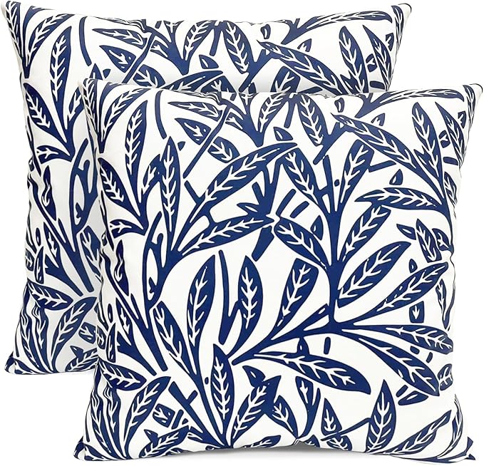 Decorative Throw Pillow Covers Set of 2 Blue Pillow Covers 18x18 inch Soft Short Plush Floral Throw Pillow Cases Square Farmhouse Outdoor Pillow Covers for Couch Sofa Bedroom Living Room