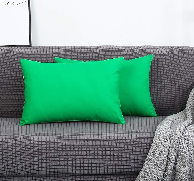 TangDepot Handmade Decorative Solid 100% Cotton Canvas Throw Pillow Covers/Pillow Shams, (12"x20", Bright Green)