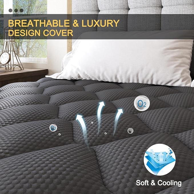 King Hybrid Mattress, 12 Inch Euro Top Mattress Medium Firm for Back & Lumbar Support, 100 Night Trial, Individual Pocket Spring Bed for Motion Isolation & Pressure Relief