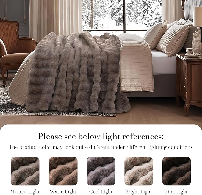 Amélie Home Faux Fur Throw Blanket, Ultra Soft Fuzzy Plush Bubble Blanket for Couch, Bed & Living Room, 60"x80", Cationic Bear Brown