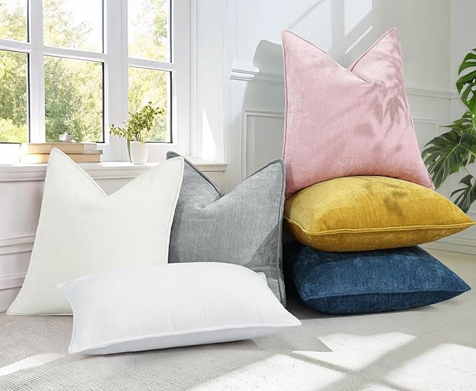 decorUhome Couch Throw Pillow Covers 22x22 Set of 2, Decorative Soft Euro Neutral Chenille Pillow Covers with Elegant Design for Sofa Bed Living Room Home Decor, Blush Pink