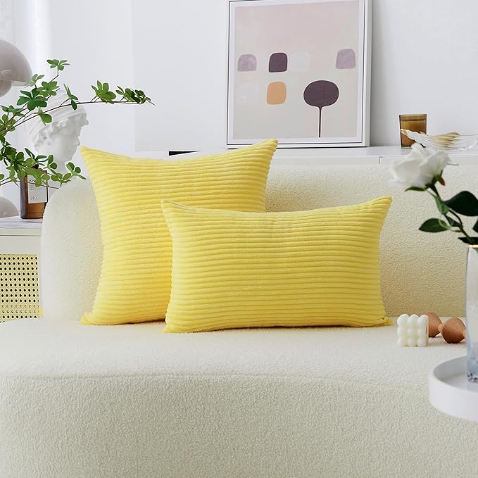 Home Brilliant Yellow Fall Pillow Cover 18x18 Yellow Decoration Striped Velvet Corduroy Decorative Throw Pillowcase Throw Pillow for Bed Sofa Winter Decor, Sundress, (45x45 cm, 18inch)