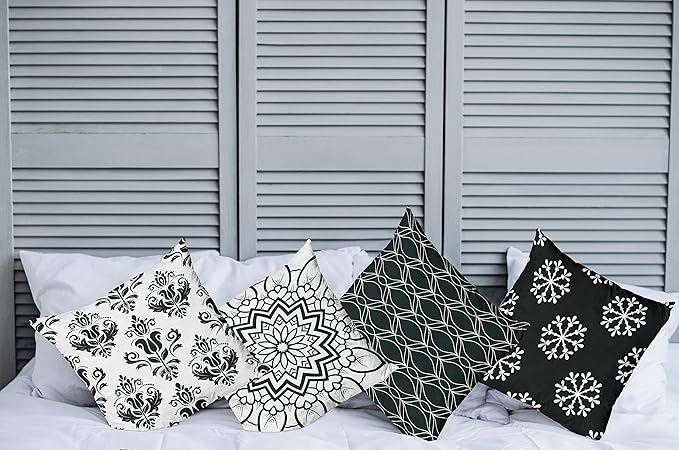 Ambesonne Retro Throw Pillow Cushion Case Pack of 4, Trellis Grid Medieval Floral Damask Mandala Flower Ornament Modern Monochrome, Modern Accent Double-Sided Digital Printing, 18", Dark Reseda Green