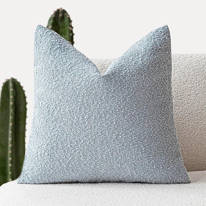 Foindtower Decorative Textured Boucle Throw Pillow Covers Accent Solid Pillow Cases Neutral Soft Cozy Couch Cushion Case for Chair Sofa Bedroom Living Room Home Decor 24 x 24 Inch,Light Blue