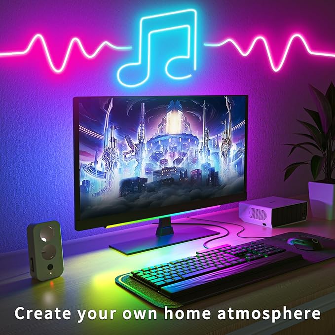16.4FT Led Neon Rope Lights Control with App/Remote,Flexible Led Rope Lights,Multiple Modes,IP65 Outdoor RGB Neon Lights Waterproof,Music Sync Gaming Led Neon Strip Lights for Bedroom Décor