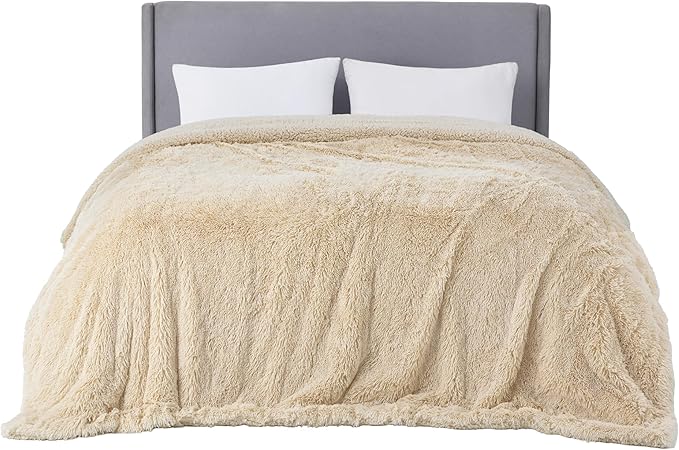 Bedsure GentleSoft Fluffy Beige Blankets Queen Size for Bed, Thick Sherpa Faux Fur Fleece Fuzzy Plush Winter Warm Heavy Soft Queen Blankets, Bedroom Decor Beige Gifts Cozy Gifts for Women Men, 90x90