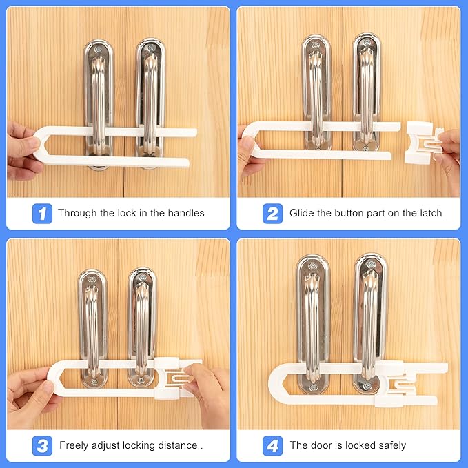 Vmaisi 20 Pack U Shaped Sliding Cabinet Locks Baby Proofing - Adjustable Child Safety Locks,Childproof Latches for Kitchen Bathroom Storage Cupboards Doors, Handles and Knobs White