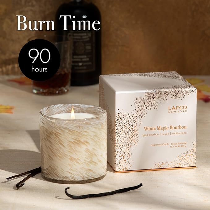 LAFCO New York Holiday Signature Candle, White Maple Bourbon - 15.5 oz - 90-Hour Burn Time - Reusable, Hand Blown Glass Vessel - Made in The USA
