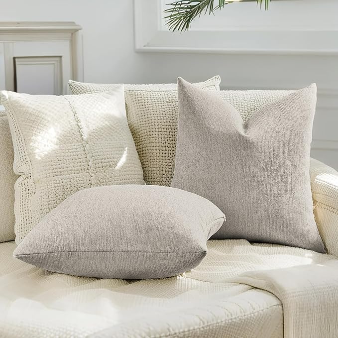 HAUSSY Oatmeal Throw Pillow Covers 26x26 Inch Set of 2,Boho Decorative Faux Linen Throw Pillows Cozy Farmhouse Accent Cushion Covers,Home Decor for Couch Sofa Bed Living Room