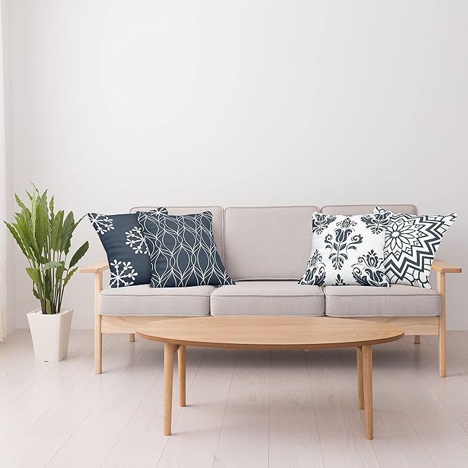 Ambesonne Retro Throw Pillow Cushion Case Pack of 4, Trellis Grid Medieval Floral Damask Mandala Flower Ornament in Modern Monochrome, Modern Accent Double-Sided Digital Printing, 24", Dark Slate Blue