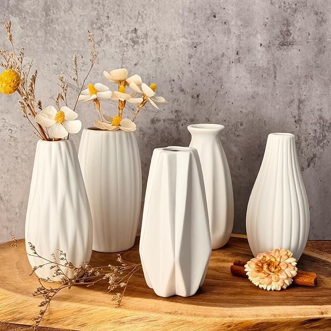 White Ceramic Vase Set of 12, Small White Bulk Bud Vases for Pampas Grass for Wedding Table Centerpieces Decoration, Modern Boho for Rustic Vase