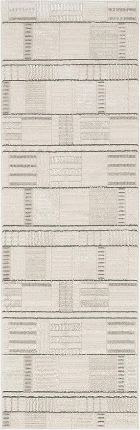 Nourison Home Nordic Ivory Grey 2' x 6' Scandinavian Area Rug - Easy Clean, Non Shedding, Bed Room, Living Room, Dining Room, Kitchen (6' Runner)