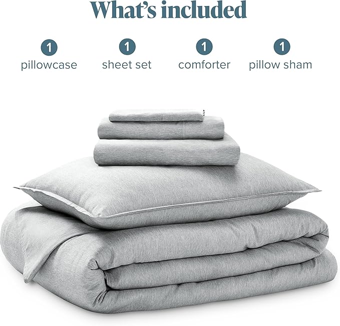 Bare Home Bed-in-A-Bag 5 Piece Comforter & Sheet Set - Twin XL - Goose Down Alternative - Ultra-Soft 1800 Premium Bedding Set - Cationic (Twin XL, Heathered Pewter)