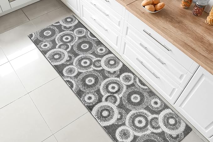 Custom Length Cut to Size Retro Modern Geometric Carpet Runner Rug for Hallways, Non Slip Rubber Backed, 31 inch Wide X Customized Length, Geo Grey, 31 inch X 16 feet