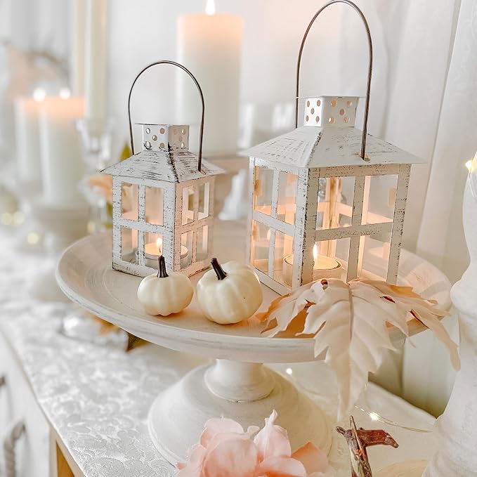 Kate Aspen Set of 6 White Vintage Distressed Rustic Candle Holder Decorative Lantern (6 Inch), Wedding Decoration, Centerpiece, Farmhouse Decor, Shelf Decor