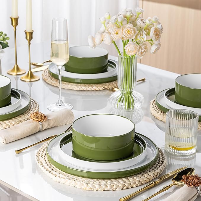 AmorArc Ceramic Dinner Plates Set of 6,10.5 inch Large Stoneware plates for Kitchen, Microwave&Dishwasher Safe,Scratch Resistant-Green