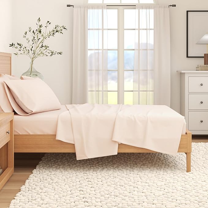 Great Bay Home Flannel Sheet Set California King Size - 100% Turkish Cotton, Double-Brushed, Winter Bed Sheets - Ultra-Soft, Cozy, 4-Piece Bedding Set (Blush Pink)