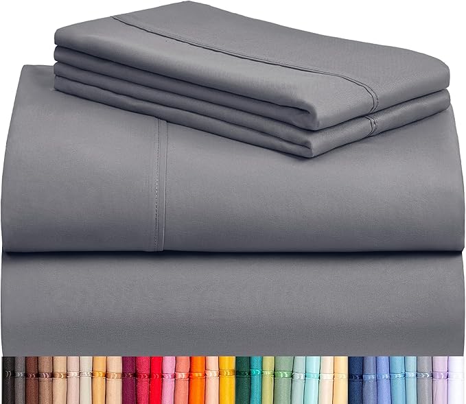 LuxClub 4 PC Queen Sheet Set, Queen Size, Deep Pockets Wrinkle Free Cooling Bed Sheets Machine Washable Hotel Bedding Silky Soft - Light Grey Queen