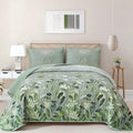 WONGS BEDDING Green Quilt Set King Size,3 Pieces Green Floral Bedspread Coverlet Set, Soft Microfiber Lightweight Floral Bedding Set King 104"×90"