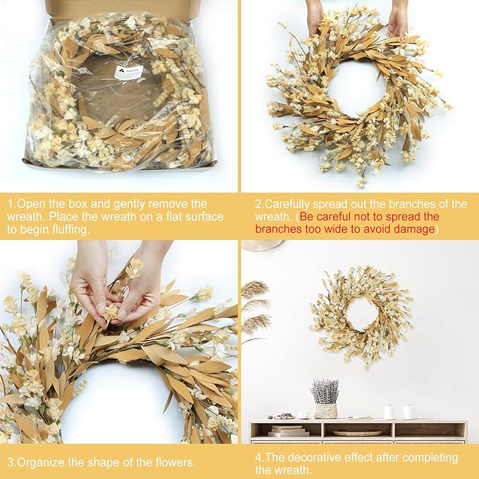 Artgar Fall Wreath, Fall Wreaths for Front Door, 24 in Fall Decor Floral Wreath, Door Wreaths for Front Door Outside All Season for Thanksgiving Home Indoor Outdoor Wall Decor (Wheat)