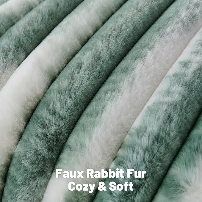 FUTEI Dark Green Decorative Throw Pillow Covers 18x18 Inch Set of 2,Soft Tie-Dye Faux Rabbit Fur Striped Texture Cushion Case, Modern Home Decor for Couch Bed Living Room