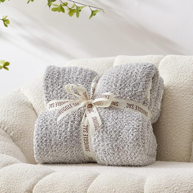 Snuggle Sac Queen Size Bedding Blanket Grey Color, Super Soft Warm Blankets for Bed, Living Room, Luxurious Microfiber Blanket Dupes, Heather Grey, 90x90 inches