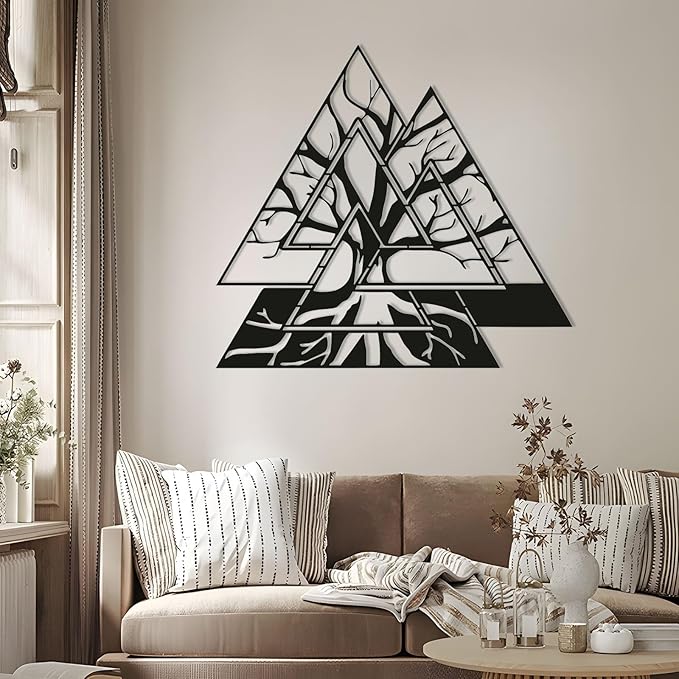 Metal Viking Wall Decor, Tree of Life Metal Wall Art, Norse Viking Decor, Norse Pagan Decor, Pagan Wall Decor, Tree of Life Wall Sculpture, Scandinavian Home Decor, Godly Home Decor (Gold, 39"x39"|100x100cm)