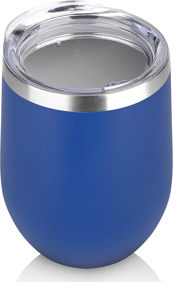 DOMICARE Stainless Steel Wine Tumbler Bulk with Lid, Personalized Insulated Tumblers Set, 12oz Travel Coffee Cups Pack of 1, Dark Blue
