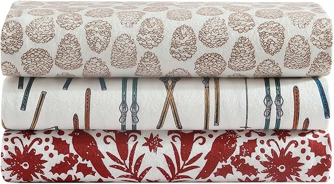 Eddie Bauer - King Sheets, Cotton Flannel Bedding Set, Brushed For Extra Softness, Cozy Home Decor (Ski Line White, King)
