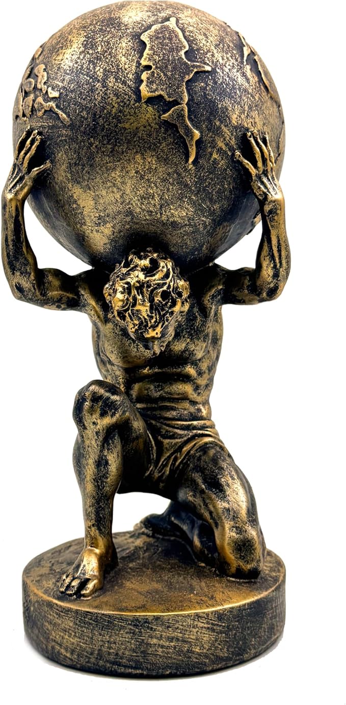 FUNSXBUG 11 Inch Large Atlas Holding World Greek God Statue Sculpture Collectible Figurine Home Decor Living Room Desktop Decoration Bronze