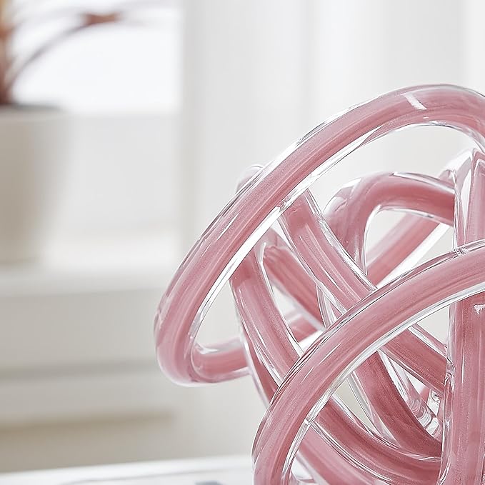 Danya B Nox Modern Glass Knot Loop Abstract Tabletop Sculpture - Smooth Light Purple or Textured Black Rope (Smooth Light Purple)