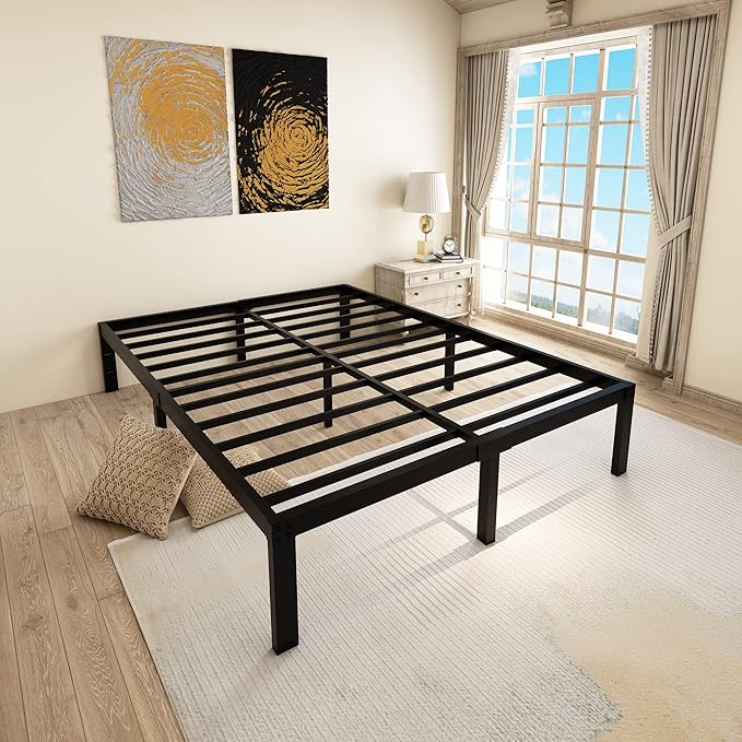 45MinST 14 Inch Reinforced Platform Bed Frame/3500lbs Heavy Duty/Easy Assembly Mattress Foundation/Steel Slat/Noise Free/No Box Spring Needed, Queen