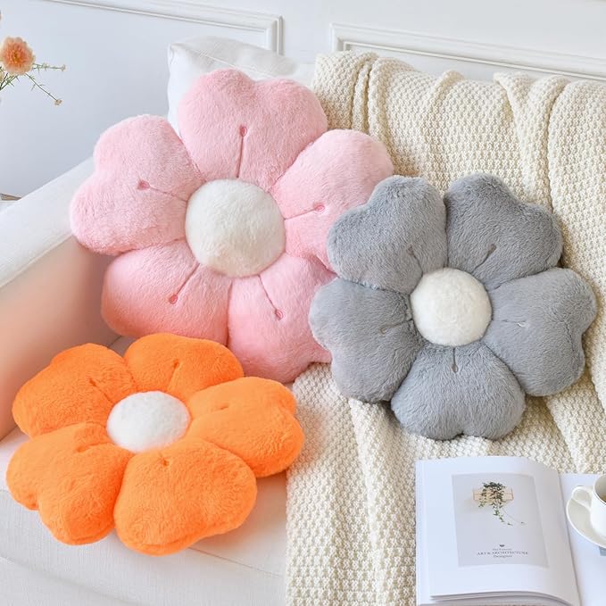 Flower Pillow, Flower Shaped Pillow Decorative Throw Pillows for Bed Couch, Cute Daisy Pillow Dorm Decor Floor Seating Cushion (Orange, 19.6 Inches)