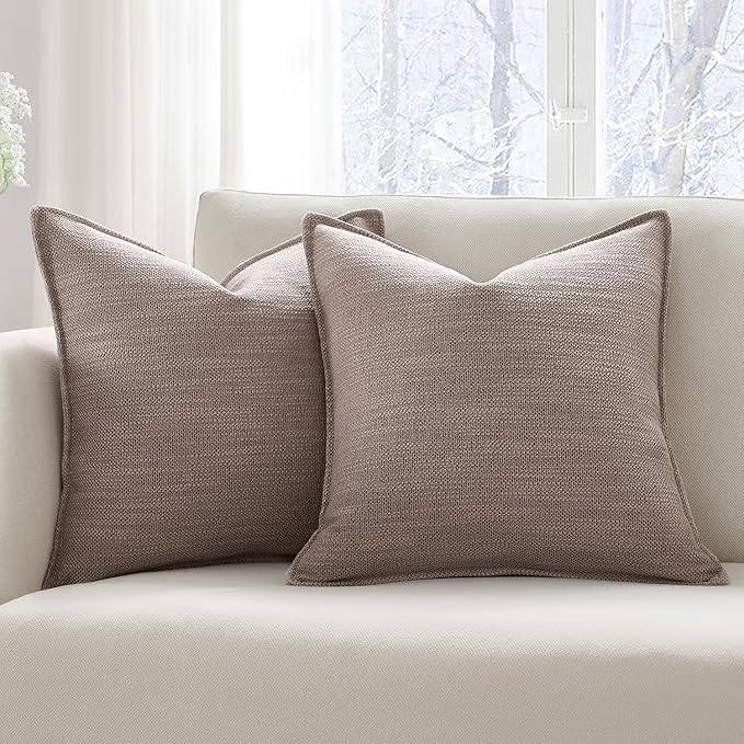 Meekio Set of 2 Taupe Brown Pillow Covers 20x20, Linen Look Throw Pillow Covers with Flange Edge for Sofa Couch Living Décor