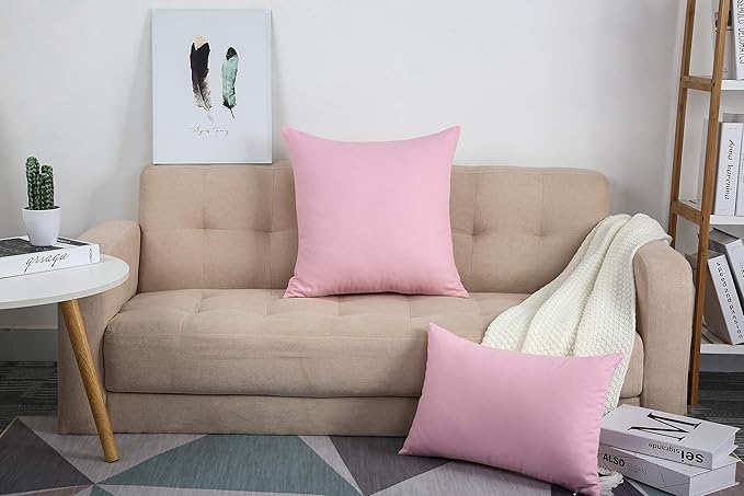 TangDepot Handmade Decorative Solid 100% Cotton Canvas Throw Pillow Covers/Pillow Shams, (28"x28", Salmon Pink)