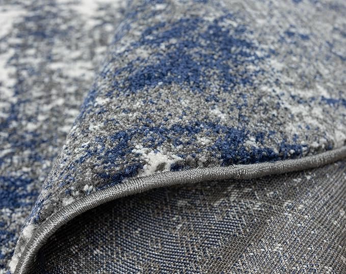 Keen Home Design Area Rugs - 8ft Round Non-Shedding, Abstract Rugs for Kitchen, Living Room, Bedroom, Dining Room, Entryway - Size: 7'10" Round, Navy/Grey/White