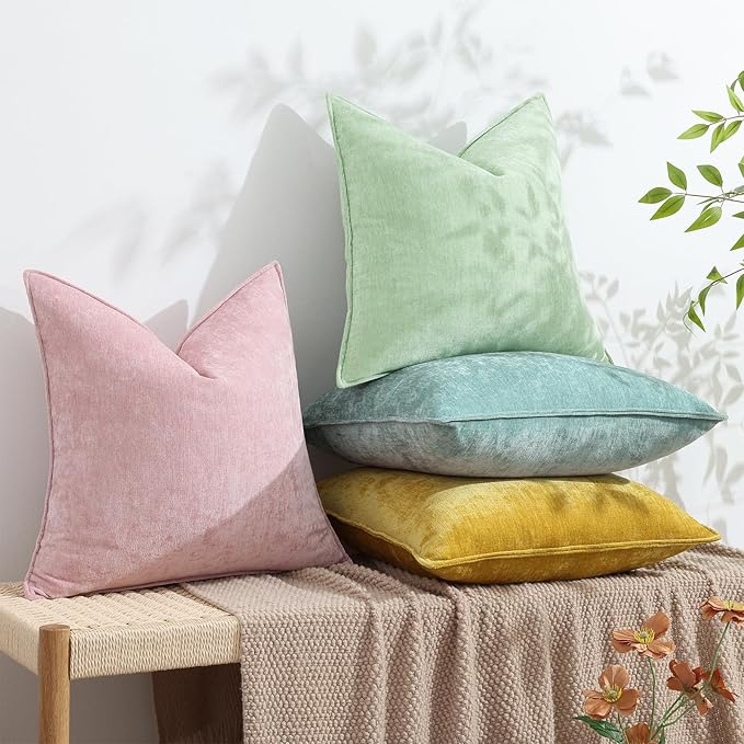 decorUhome Couch Throw Pillow Covers 22x22 Set of 2, Decorative Soft Euro Neutral Chenille Pillow Covers with Elegant Design for Sofa Bed Living Room Home Decor, Blush Pink