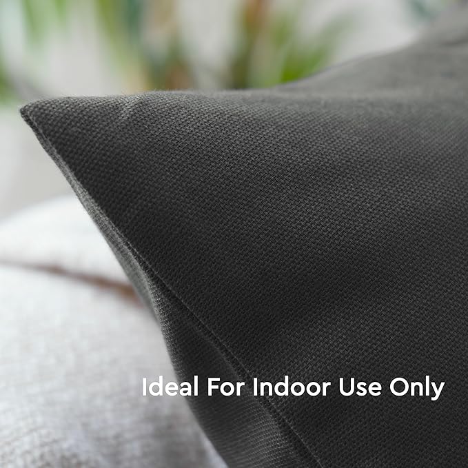 Encasa XO Throw Pillow Covers 16x16 in Set of 4 Charcoal Grey | No Inserts | Cotton Pillow Covers for Living Room, Bed, Sofa, Couch | Decorative Cushion Covers with Improved Zipper