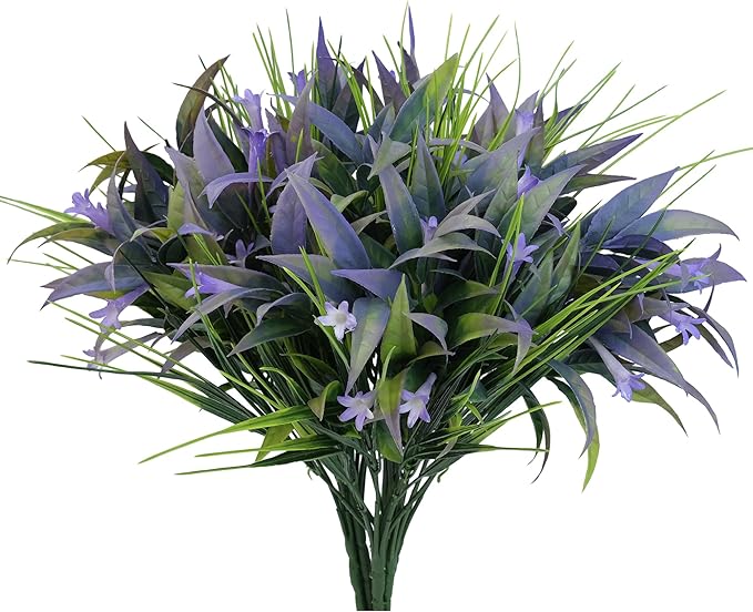 8 Bundles Artificial Plants Bushes Outdoor UV Resistant Fake Flowers Grass Bulk Faux Plastic Greenery for Fall Winter Summer Outside Window Box Planter Front Porch Yard Floral Arrangements