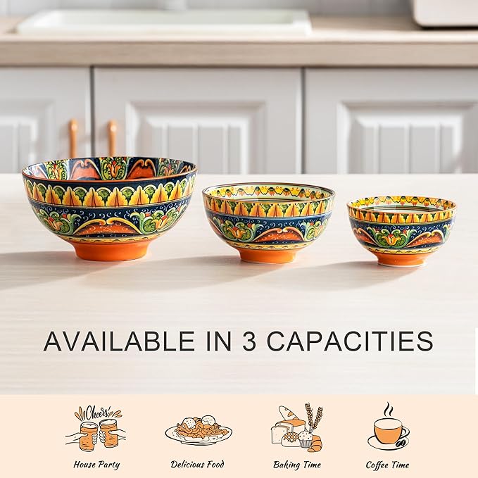 Henten Home 6.5 oz Small Dessert Bowls, Porcelain Boho Snack Bowl Set of 6 - Ceramic Colorful Bowls for Salsa, Dipping, Sauce, Decorative, Microwave & Dishwasher Safe