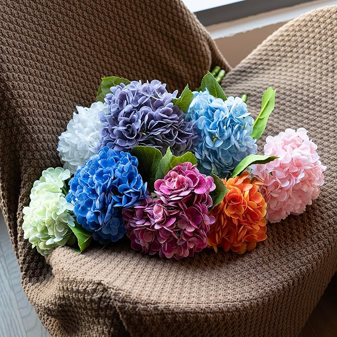 3PCS 22 inch Realistic Artificial Hydrangea Large Real Touch Flowers Artificial Flowers Dry Flowers Outdoor Wedding Christmas Office Family Party Living Room Table Decoration (Dark Blue)