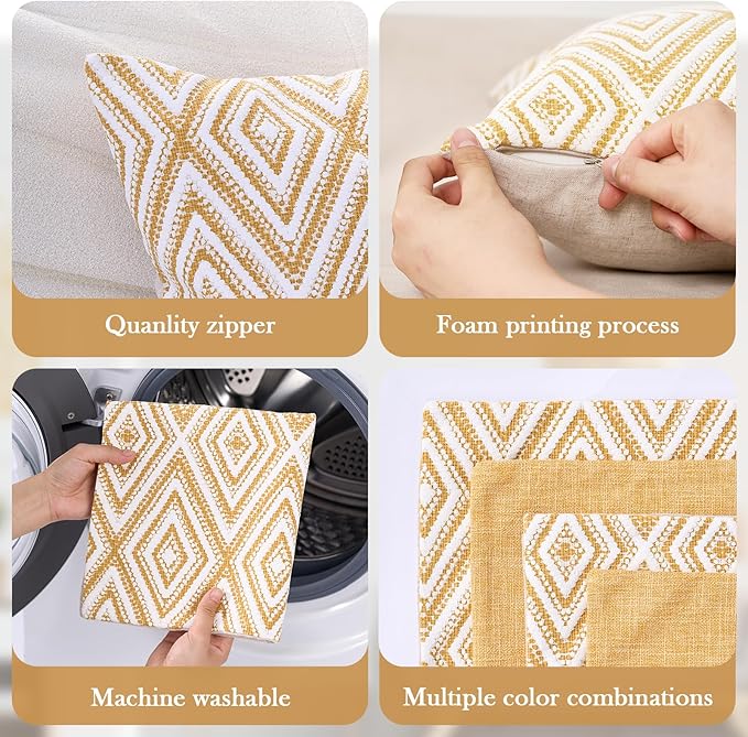 HPUK Decorative Throw Pillow Covers Set of 4 Couch Pillows Accent Cushion Cover for Couch Sofa Living Room, 20"x20" inches, Ochre