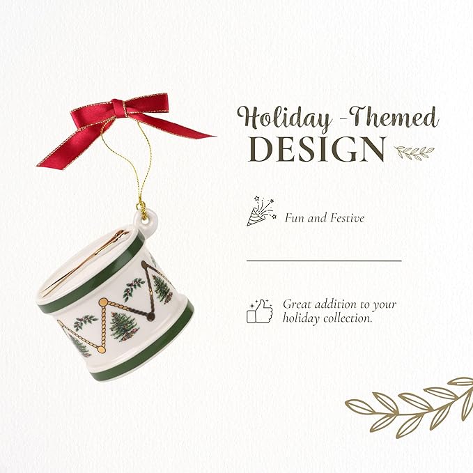 Spode Christmas Tree Drum Ornament, Elegant Hanging Decoration for Christmas Trees - Holiday Home Accents & Festive Ornament - Thoughtful Keepsake & Gift for Friends & Family