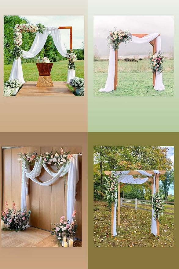 Socomi Wedding Arch Draping Fabric 2 Panels 29" x 19Ft White Sheer Chiffon Curtain Drapes 6 Yards for Wedding Ceremony Birthday Party Decoration