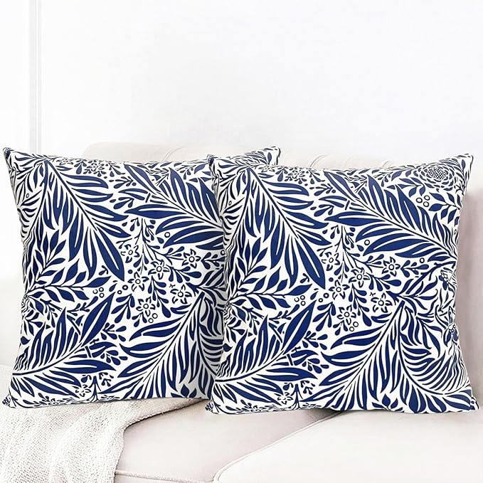 Decorative Throw Pillow Covers Set of 2 Blue Pillow Covers 16x16 inch Throw Pillow Cases Soft Short Plush Farmhouse Floral Outdoor Pillow Covers for Couch Sofa Bed Living Room Cushion Cover