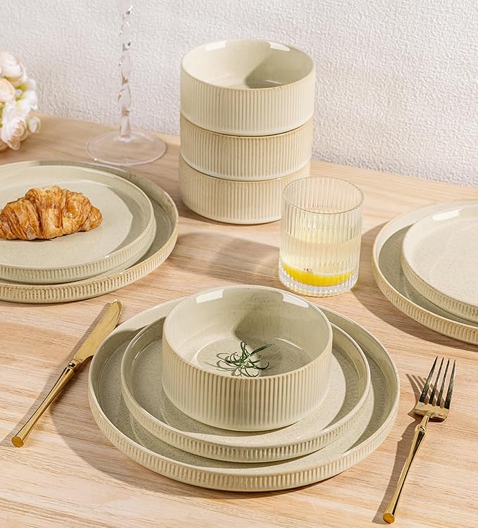 TheTerra Ceramic Dinnerware Sets for 4, 12 Pieces Porcelain Lightweight Speckled Plates and Bowls Sets, Scratch Resistant Dish Set, Oven & Microwave & Dishwasher Safe