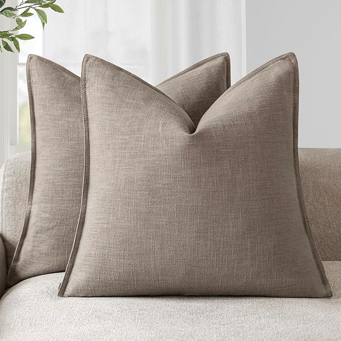 Foindtower Set of 2, Decorative Linen Soild Throw Pillow Covers Soft Accent Euro Cushion Case Farmhouse Neutral Pillowcase for Chair Couch Sofa Bedroom Living Room Home Decor 16 x 16 Inch Brown Tan