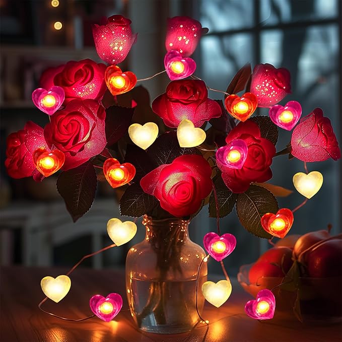 Coquimbo Heart String Lights, 10FT 30 LED Heart Shaped Fairy Lights Battery Operated Room Decor Mothers Day Decor for Home Bedroom Wedding Anniversary Party